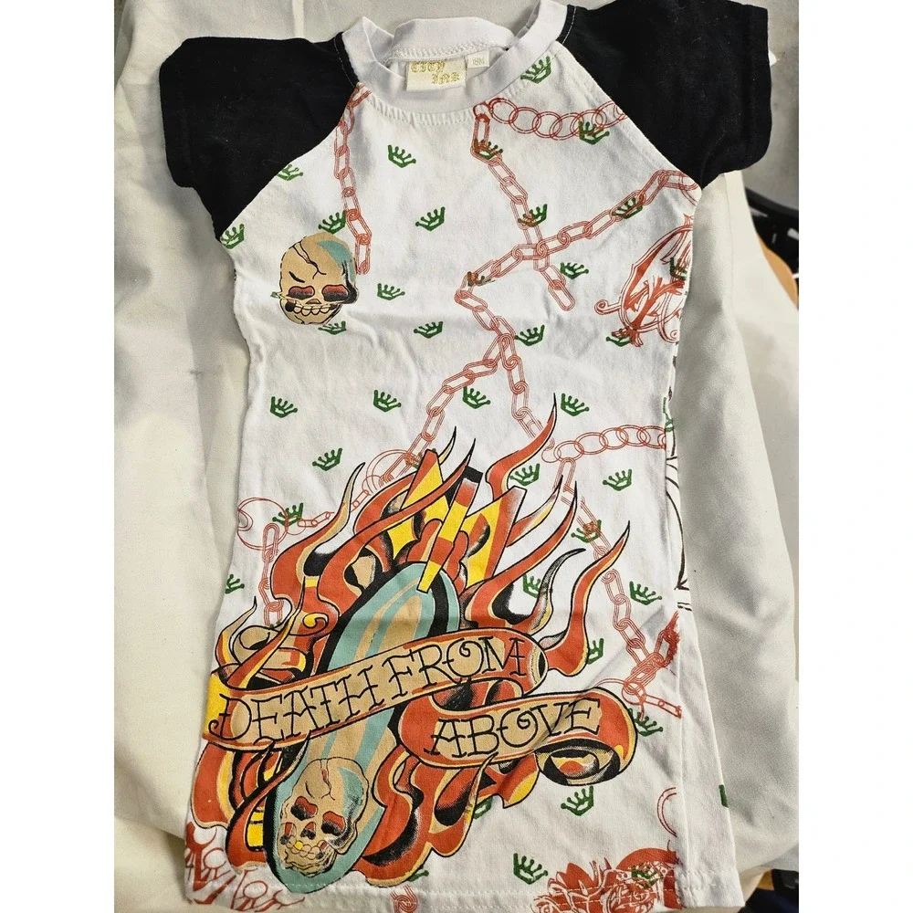 Vintage City Ink Kids Tattoo Graphic Raglan Shirt Skulls Death From Above 18M